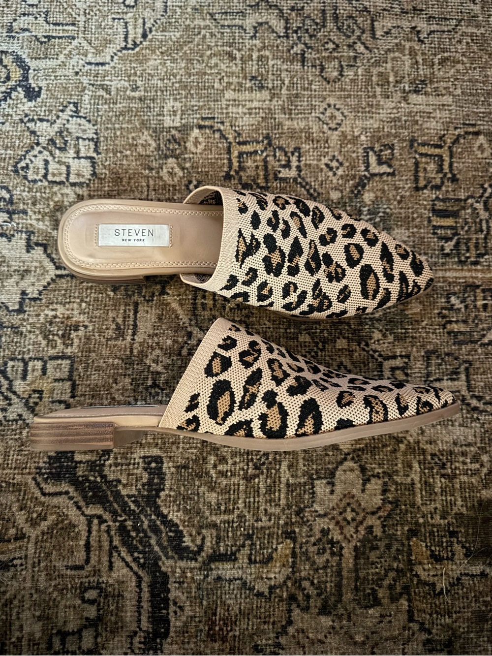 STEVEN NEW YORK Leopard Print Fabric Flats Mules Pointed Toe 8.5